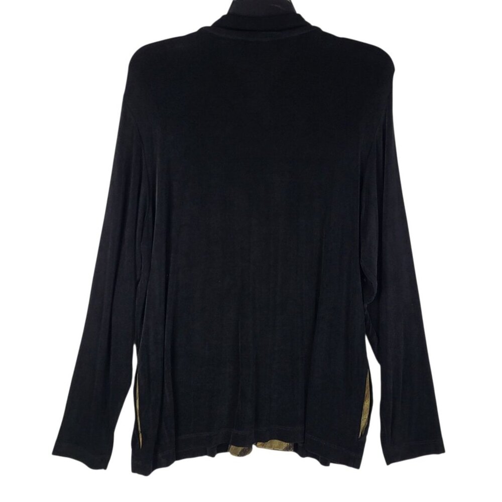 2 for $30 Chicos Liquid Knit Jacket Women's Large 2 Black Brown Trim Full Zip - Picture 2 of 10